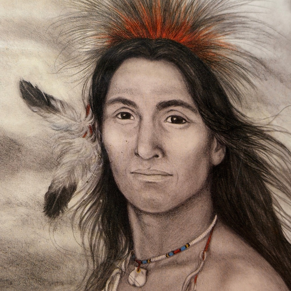 Native American Warrior Portrait Art Print 8x10 Wolf Shield Tipii Tribal